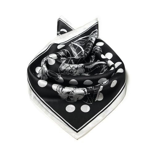 100% Mulberry Silk Scarf - 21" Square Lightweight Neckerchief, Gift Packed - color: Black-2
