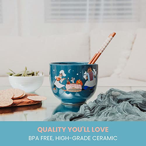 Disney Lady And The Tramp Serenade Ceramic Ramen Dinnerware Set | Includes 20-Ounce Noodle Bowl and Wooden Chopsticks - color: Blue
