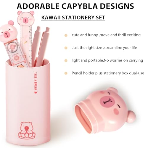 Capybara Stationery Set, Cute Pink School Supplies Gift for Students - style: pink