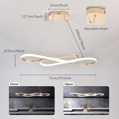 Gold 29.53in Modern Dimmable LED Pendant Chandelier - color: Electroplated Gold, size: 29.53in
