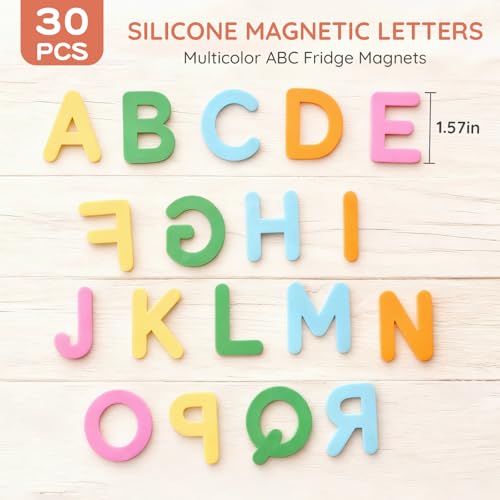 Silicone Alphabet Magnetic Letters, 30PCS Alphabet Magnets Toys ABC Letter Puzzles Preschool Educational Learning Toys Gifts for Girls Boys Toddlers Kids - color: Bright Color