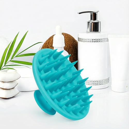Meartchy Silicone Scalp Massager Shampoo Brush, Scalp Brush for Hair Growth & Dandruff Removal, Hair Scrubber Scalp Stimulator Exfoliator Brush with Soft Bristles for Wet Dry Scalp Care (Lake Blue) - color: Lake Blue