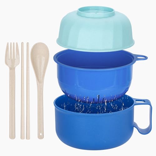 Large Ramen Bowl,40oz Ramen Noodle Bowls Microwavable, Ramen Cooker with strainer, Microwave Pasta Cooker, Gift for College Boys Girls Male Female Dorm Room Essentials Instant Lunch - color: Blue