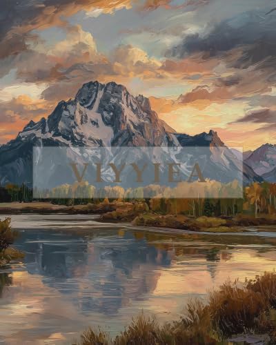 VIYYIEA Extra Large Framed Mountain Landscape Wall Art for Home, 36x54 Inch - color: Mountain Sunset Scroll