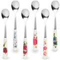 6 Pcs Coffee Spoons Set, 6.1", Floral Ceramic Handle and Stainless Steel - color: 6 Pcs Floral Ceramic Handle Spoons Set