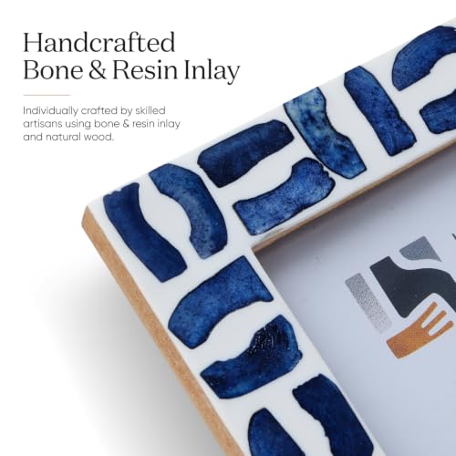 Handicrafts Home Handmade Bone & Resin Inlay Coastal Blue Picture Frame,6x4 - color: Mosaic- Blue White, size: 4X6