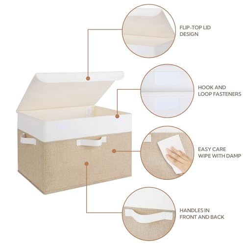 GRANNY SAYS Memory Keepsake Storage Box, Fabric Storage Bins with Lids - color: Khaki & White, size: Extra Large