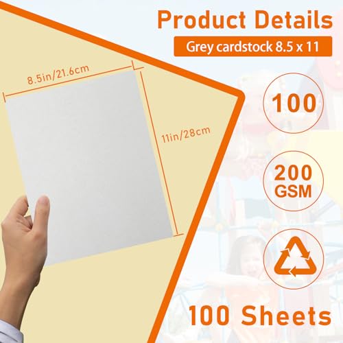 Guakicae 100 Sheets Grey Cardstock 8.5 x 11 Certificate Paper 75lb - color: Grey, size: 100 Sheets
