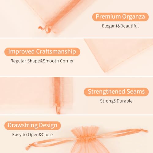 Crweety 50PCS Organza Bags 3x4 Peach Small Gift Bags Mesh Drawstring - color: Peach