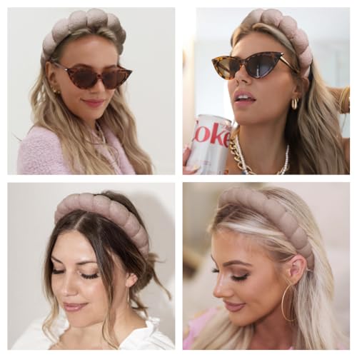 AOENJIE Spa Headbands for Washing Face or Makeup, Sponge Bubble Skincare Headbands, Puffy Terry Cloth Hairband for Women, Skin Care Makeup Headwear Hair Accessories for Girls (Coffee) - color: Coffee