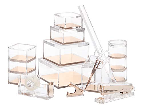 OfficeGoods Acrylic Desk Organizer with Gold Base, Large - color: Gold, size: Large