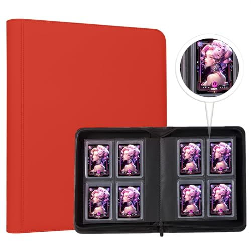 Toploader Binder,4-Pocket Double Sided Top Loaders Binder,Holds 128 Cards in 3"x4" Toploaders,PU Leather Card Binder Abulm for Toploader Trading,Sports,and Gaming Cards (Red) - color: Red