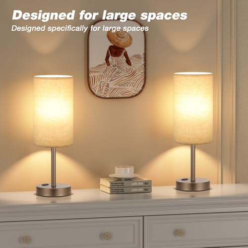Fenmzee 17.4" Brown Lamp for Bedroom - Dimmable Touch, USB A+C, AC Outlet - color: Beige - Brown, size: 17.4"