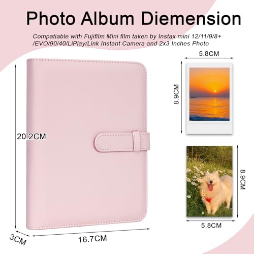 256 Pockets Photo Album for 2x3 Inch Picture, Kpop Photocard, Leather Cover, Photo Album Book Fit for Fujifilm Mini 12/11/9/8/EVO/Link/Liplay Instant Flims (Blossom Pink) - color: Blossom Pink, size: 256 Pockets