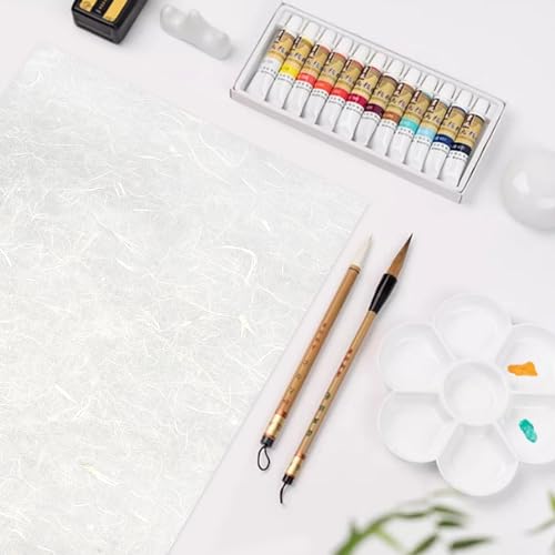 Benvo 50 Sheets A4 Natural Mulberry Paper Visible Plant Fibers Rice Paper Printable Decoupage Tissue Paper Sheets for Writing, Painting, Card Making, DIY Crafts(8.3x11.7in, Semi Transparent Off White) - color: White with Plant Fibers