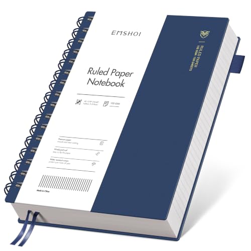 EMSHOI Lined Spiral Journal Notebook, 300 Pages, A5 Size (5.7'' x 8.2'') - color: Navy Blue, size: A5