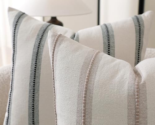 Cethom Boho Throw Pillow Covers 22x22 Set of 2, Taupe Striped Decorative Pillow Cases for Couch Chair Bed, Textured Farmhouse Modern Accent Cushion Covers for Living Room Bedroom Sofa Home Decor - color: Taupe, size: 22" x 22" (Pack of 2)