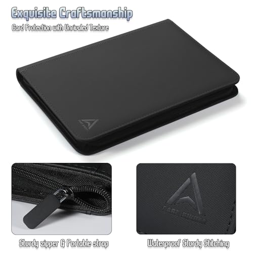 9 Pocket Card Binder - 540 Capacity with Zip Closure Premium, Double-Sided,Sturdy & Sleek PU Leather Protector for MTG, TCG, Sport & Collectible Cards (Black) - color: Black