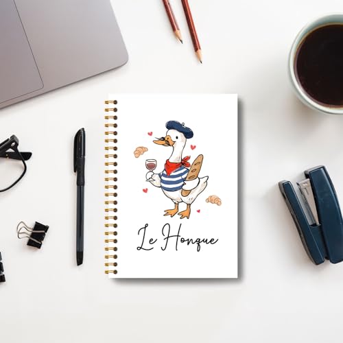 Guymn French Goose Notebook Journal, Geese Lover Gifts, French Baguette Lovers Gifts, Le Honque Funny Beret Goose Hardcover Spiral Notebook 5.5x8.3 Inch - color: Section 4