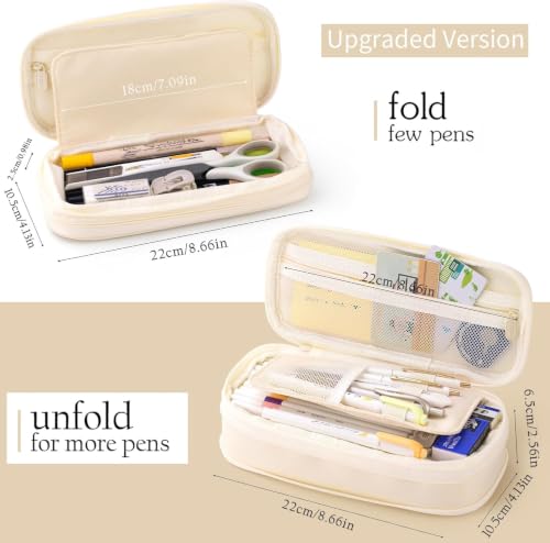 EASTHILL Big Capacity Pencil Case Large Pencil Pouch Stationery Pen Bag for Teen Girls-Cream - color: Cream