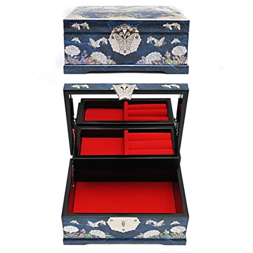 MADDesign Mother of Pearl Jewelry Box Multilevel Peacock Design - color: Blue