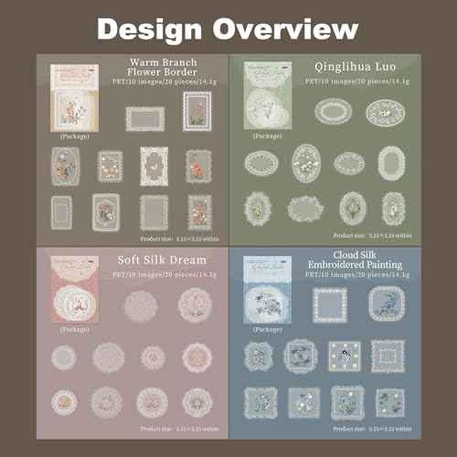 80 Pcs Floral Frame Stickers for Scrapbooking and Journaling - color: Glazed Gauze