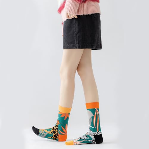 2 Pairs Cartoon Animal Crew Socks Fun Cotton Mid Calf Socks for Women - color: Wild Animal