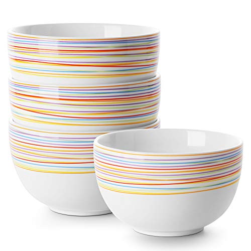 DOWAN 5.8" Deep Soup Bowls & Cereal Bowls - 30 Ounces Large Bowls Set of 4 for Kitchen - Ceramic Bowls for Cereal, Soup, Oatmeal, Salad, Ramen, Noodle, Rice - Dishwasher & Oven Safe (Multi) - color: Rainbow