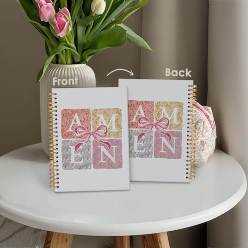 Coquette Pink Bow Amen Christian Spiral Notebook, Notebook for Bible Notes, Church Notes Notebook Journal, Christian Floral Hardcover Notebooks 5.5x8.3 - color: Pink Bow - AMEN