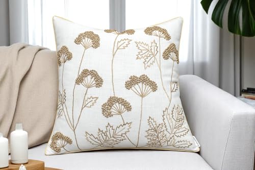 Rudransha Hand Embroidered Wildflower 18x18 Pillow Cover, Ivory - color: Blooming-ivory, size: 18" x 18" (Pack of 1)