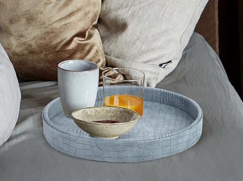 HofferRuffer Faux Leather Round Serving Tray, Vegan Croco Leather Decorative Tray, Food Tray for Storage Drinks, Snack & Cosmetics, Dia.12'' x 1.6'' (LightBlue) - color: Lightblue, size: 12"