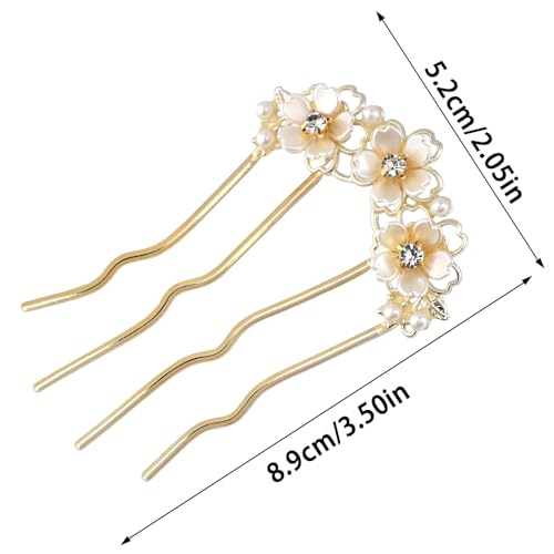 Pearl Flower Hair Clips for Women U-Shaped French Hair Pin Flower Hairclips Gold Hairpin Clip Metal Bun Maker Floral Hairpins Wedding Hair Accessories for Girls Ladies Brides Bridesmaids