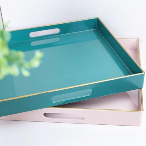 Spsyrine Black Decorative Tray for Living Room, Square Modern Plastic Coffee Serving Table Tray for Ottoman Bathroom Kitchen, 13"*13" - color: Bs02re