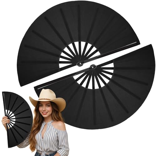 Maitys 2 Pack Foldable Fans for Rave Dancing,Black,Simple Pattern - color: Black, style: Simple Pattern