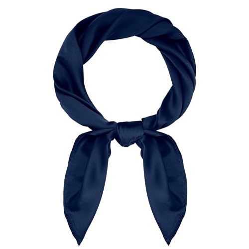 Pistha Satin Scarf Neck Scarf Square Bandanas Hair Handkerchief 27.5 inch - color: Navy Blue