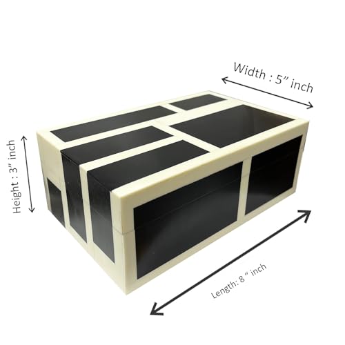 Perilla Home Decorative Wooden Storage Box Black and Off-White (8" l X 5" b X 3" h) Small Keepsake Jewelry Box, Gift Box for Decor Memory Boxs, Modern Art Fabric Storage Bin, Birthday Gift (Magnus) - color: Black and off white Magnus