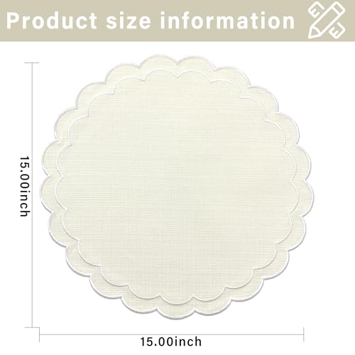 Linen Cotton Placemats Set of 4 Scalloped Flower Embroidery Place Mats 15'' Natural Linen Texture Fabric Machine Washable Table Mats for Restaurant Kitchen,Table Decor(Butter Yellow) - color: Butter Yellow
