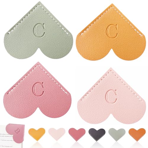 Personalized Leather Heart Bookmark, 26 Letters Customized Corner Book Mark for Reading Women, Book Marker with Initials，Cute Gifts (Light Pink+Deep Pink+Green+Light Brown, C) - color: Light Pink+deep Pink+green+light Brown, size: C