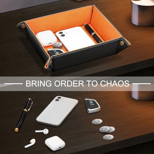 SITHON Valet Tray Desktop Storage Organizer Nightstand Caddy Holder - color: Orange