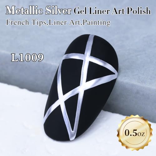 Double Rhythm 15 Ml Metallic Gel Liner Nail Art Gel Bronze Mirror Chrome Painted Drawing Stripper 3D Effect Gel Polish (Chrome Silver-L1009) - color: Chrome Silver
