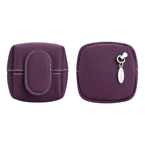 Royal Bagger Genuine Cowhide Leather Coin Purse for Women, Lychee Pattern Mini Change Pouch with Buckle Closure, Compact Accessory Bag 1603 (Deep Purple) - color: Deep Purple