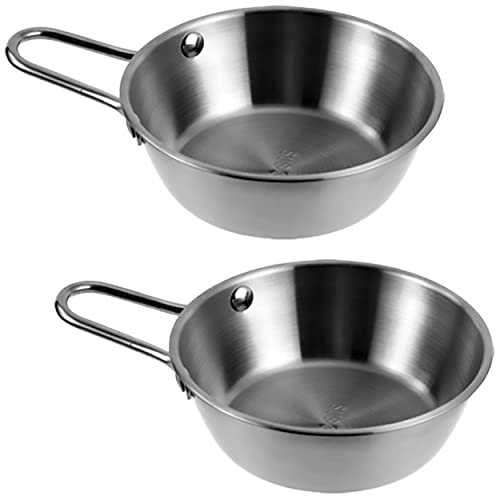 2-Pack Makgeolli Bowls, 304 Stainless Steel Korean Traditional Bowls Rice Wine Bowl with Handle, Hiking Soup Dish, Food Bowl Camp Cup, 4.7 Inch, 10 Ounces (Silver) - color: Silver