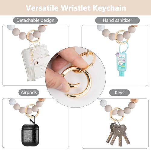 Wristlet Wallet for Women with Keychain – RFID Card Holder Small Wallet Wristlet with Key Ring - color: Cream, style: Classic