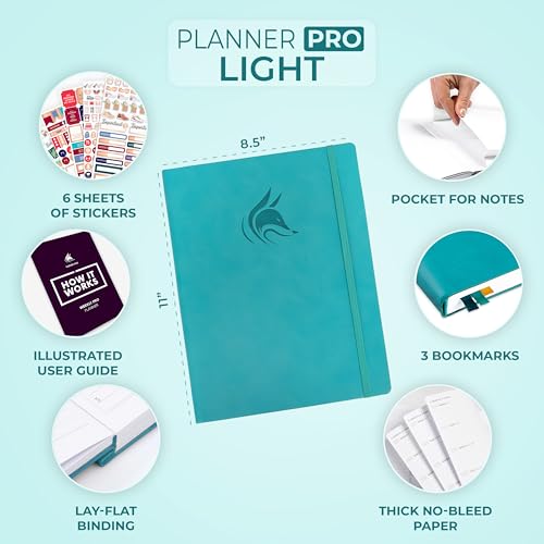 Clever Fox Planner PRO Light, Undated Weekly Planner, 8.5x11, Turquoise - color: Turquoise (Undated), size: A4 (8.5" x 11") Light Version
