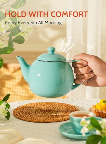 Sweese Teapots for Tea, 27 oz Porcelain Tea pot with Removable Stainless Steel Infuser, Tea Pots for Loose Tea - Mint Green - color: Mint Green, size: 27oz (with infuser)