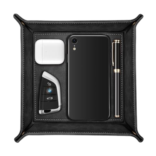 SITHON Valet Tray Desktop Storage Organizer Nightstand Caddy Holder - color: Black