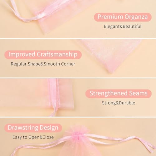 50PCS Pink Organza Bags 3x4, Small Gift Bags for Women, Mesh Pouches Drawstring Packaging Baggies for Jewelry Goodie Makeup Soap Candy Wedding Favors Birthday Halloween Party Baby Shower - color: Pink