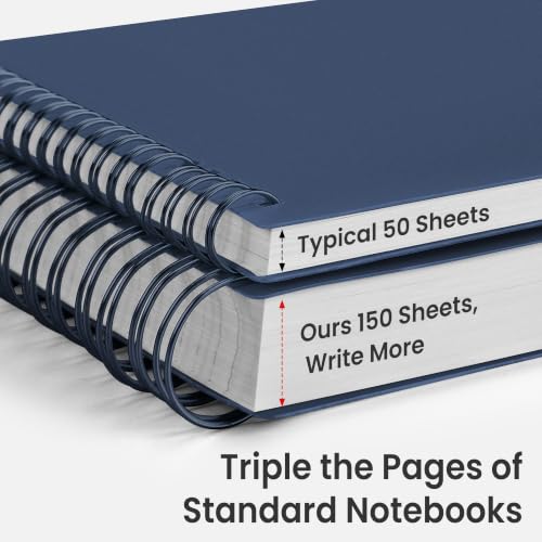 EMSHOI Lined Spiral Journal Notebook, 300 Pages, A4 Size (8.2'' x 11.2'') - color: Navy Blue, size: A4