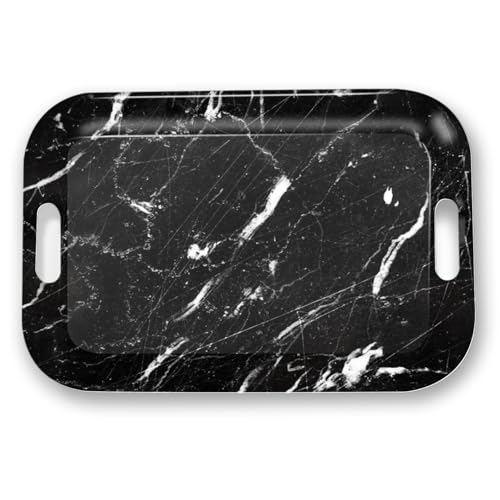 Serving Trays with Handles, 14.5 x 9.8 inch Rectangular Plastic Tray for Restaurant, Kitchen, Black Marble - color: Black Marble