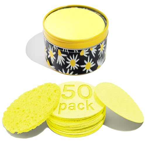 AOA Studio 50-Count Compressed Facial Sponges 100% Natural Cosmetic Spa Sponges for Facial Cleansing, Exfoliating Mask, Remove for Makeup, Dead Skin, and Dirt (Yellow, 50 counts) - color: Yellow, size: 1 Count (Pack of 50)